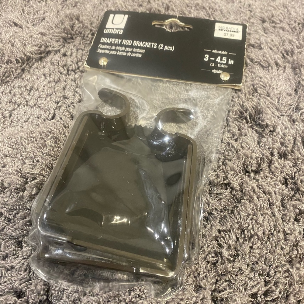 Umbra Espresso Adjustable Drapery Rod Brackets (2 pcs)-Adjustable 3”- 4.5”